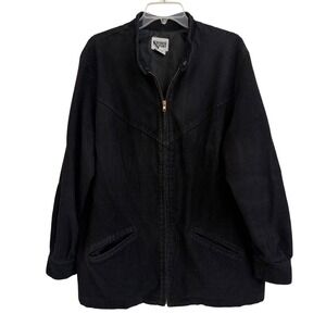 Vtg Shaker Sport Black Corduroy Zip Up Jacket Mock Neck Western Yoke Sz 40 EUC